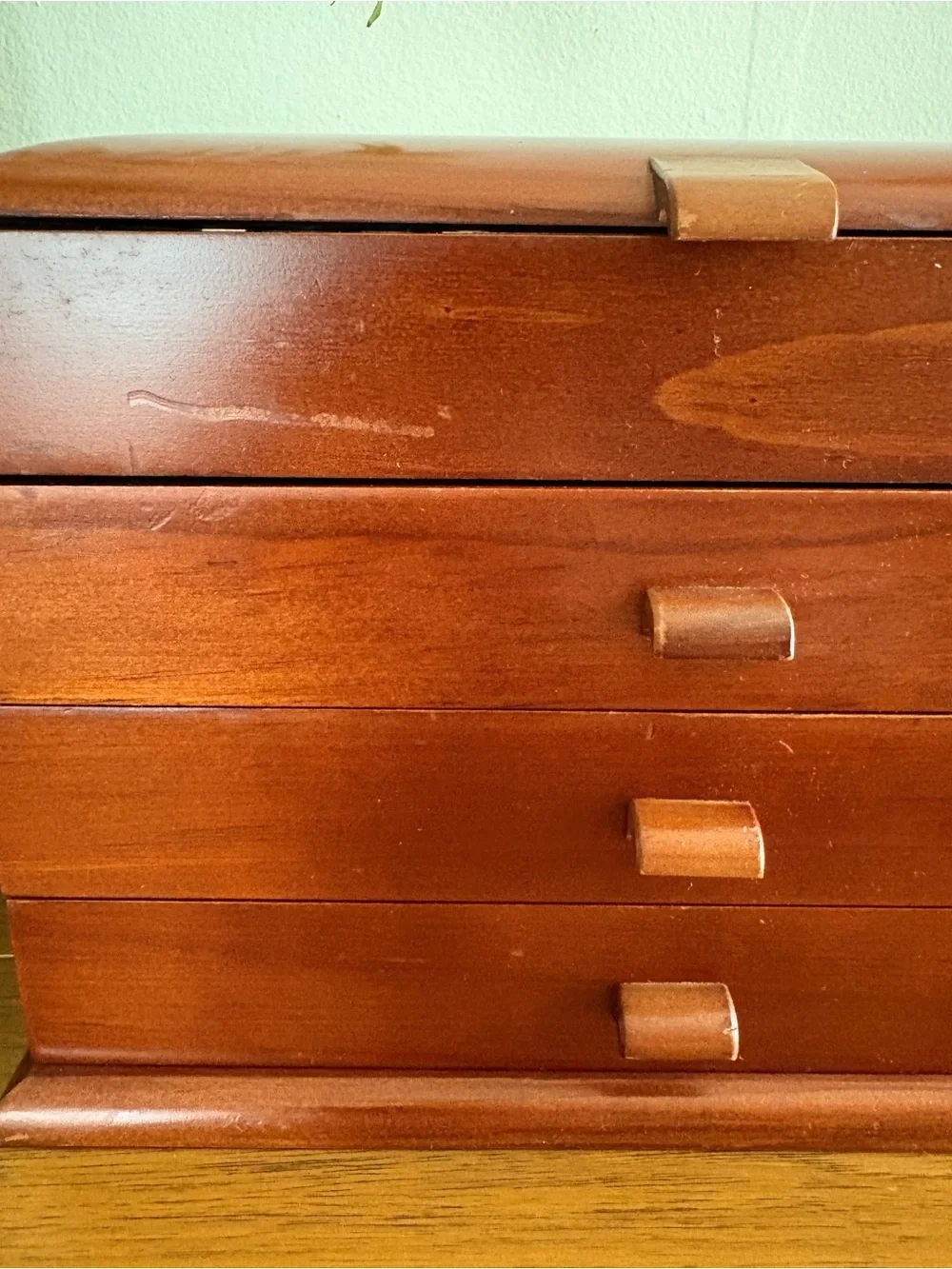Vintage 4 Drawer Wood Jewelry Box VGUC MCM